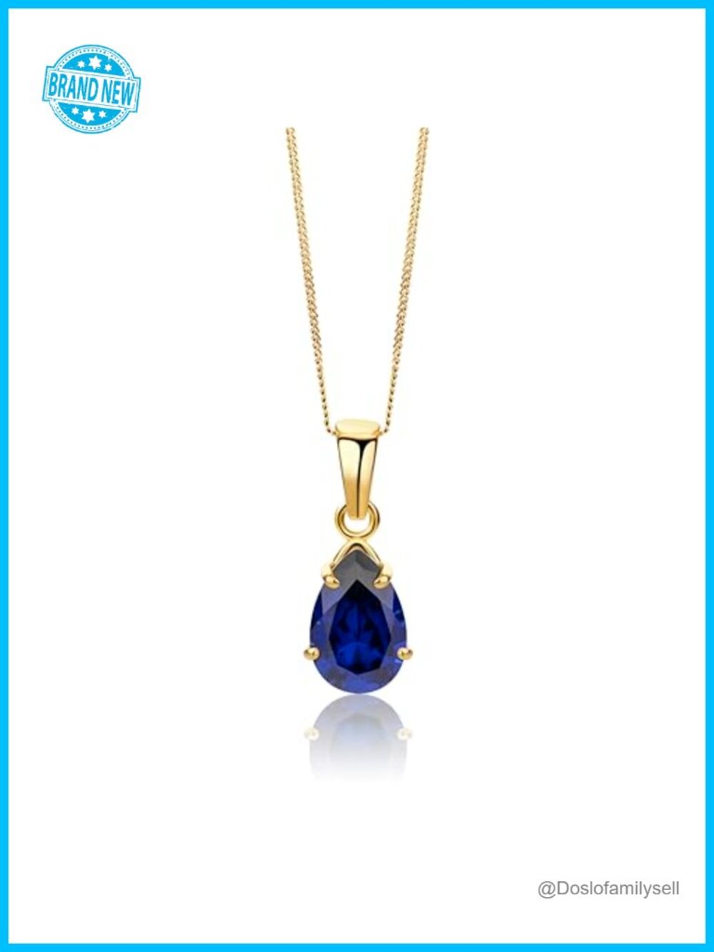 10k Yellow Gold Sapphire Pear Pendant Necklace 925 Sterling Silver Curb Chain